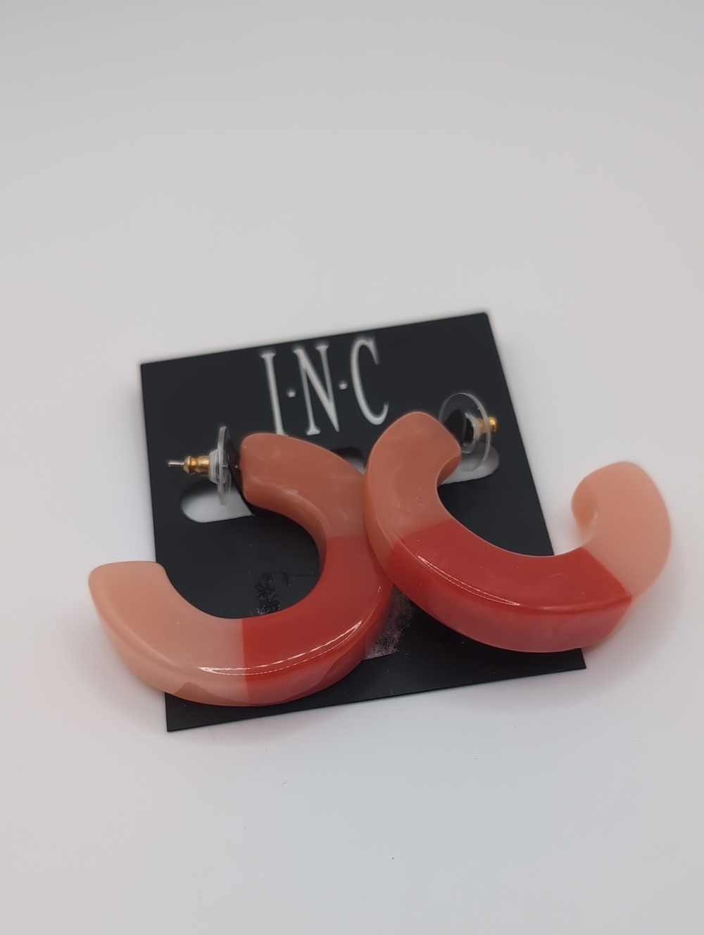 Macy's INC Coral Colorblock Hoop Earrings NWT $29.50